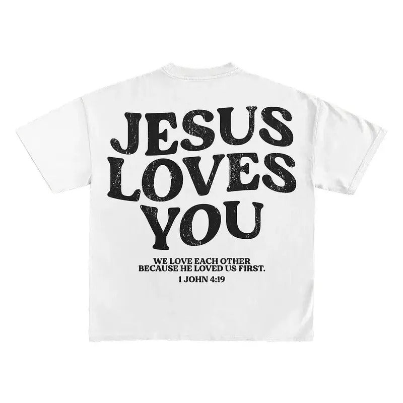 Jesus Loves You Words Print Short Sleeve T-Shirt, god apparel, christian clothing Hoodie, Sweatshirt | PrintMintTees.com