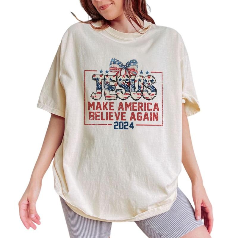 Jesus Make America Believe Again 2024 Shirt, 4th of July Graphic Tee Women, USA Unisex Shirt, America Aesthetic T-shirt,...