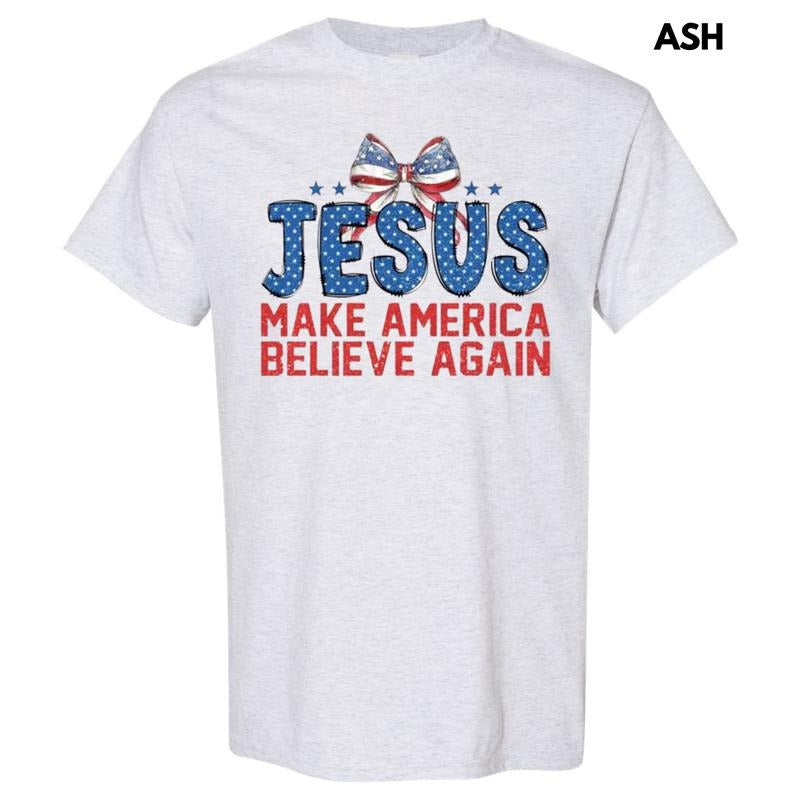 Jesus Make America Believe Gildan Short Sleeve T-Shirt Hoodie, Sweatshirt | PrintMintTees.com