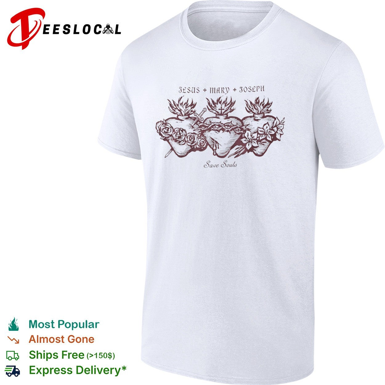 Jesus Mary Joseph Save Souls Sacred Hearts of the Holy Family Catholic Faith shirt
