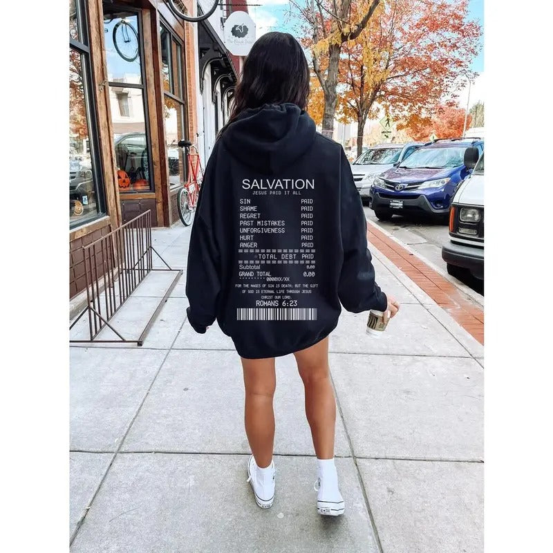 Jesus Paid It All Salvation Receipt Print Christian Sweatshirt Jesus Hoodie Trendy Hoodie Bible Verse Shirt Aesthetic ...