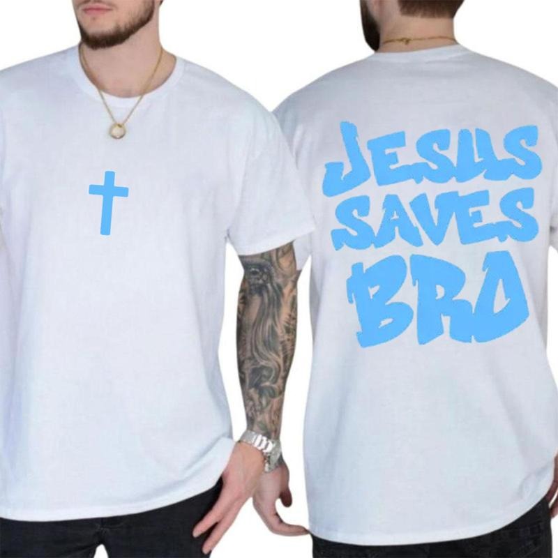 Jesus Saves Bro 2 Sided Tee Pure Cotton Casual Street Style Crew Neck Short Sleeve T-Shirt Tops Trendy for Women for Men...