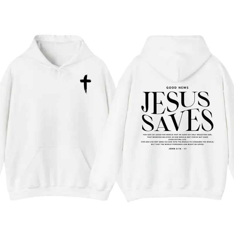 Jesus Saves John 316-17 Front and Back Print Christian Pullover Hoodie Full Color Belief in Jesus Christ Sweatshirt...