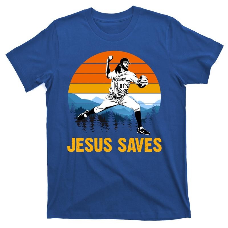 Jesus Saves Retro Baseball Pitcher T-Shirt Menswear Top Hoodie Sweatshirt | PrintMintTees.com
