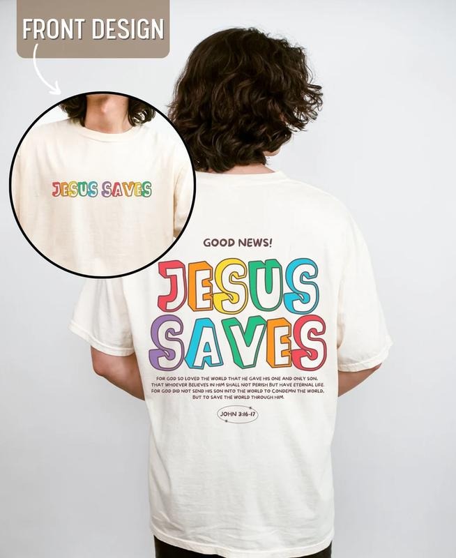 Jesus Saves Shirt, Christian T Shirt For Men, Aesthetic Christian Streetwear, Bible Verse Tee, Religious Gift T43 Hoodie...