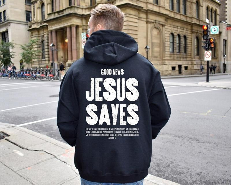 Jesus Saves Sweatshirt, Aesthetic Christian Shirt, Men's Religious Shirt Cotton Hoodie | PrintMintTees.com