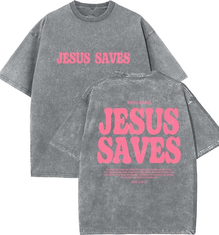 Jesus Saves Unisex Washed T-Shirt, Christian t shirts, Vintage 90s Graphic Tee, Gift Top Womenswear Cotton Hoodie Sweatshirt