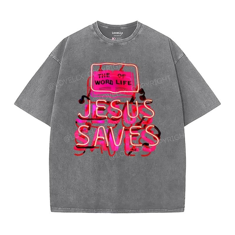 Jesus Saves Washed T-Shirt, Christian Jesus  t shirts, Vintage 90s Graphic Tee Gift Cotton Top Womenswear Bottom Hoodie,...