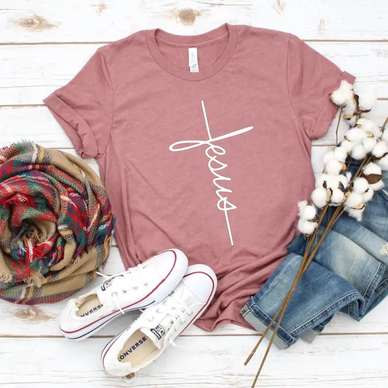 Jesus T-shirt Jesus Christian Shirt Jesus Shirt Vertical Cross Cross Jesus Cross Religious Shirt Church Disciple...