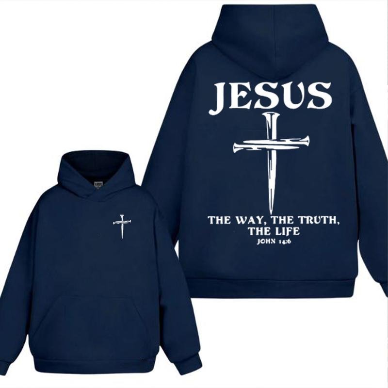 Jesus The Way The Truth The Life 2 Sided Graphic Hoodie Casual Street Style Fleece Fabric Pullover Hooded Sweatshirt...