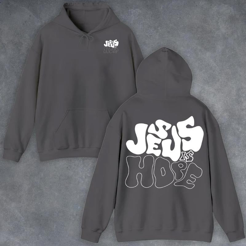 Jesus is Hope 2 Sided Graphic Hoodie Fleece Fabric Casual Hooded Sweatshirt Trendy Tops Perfect Gift Shirt