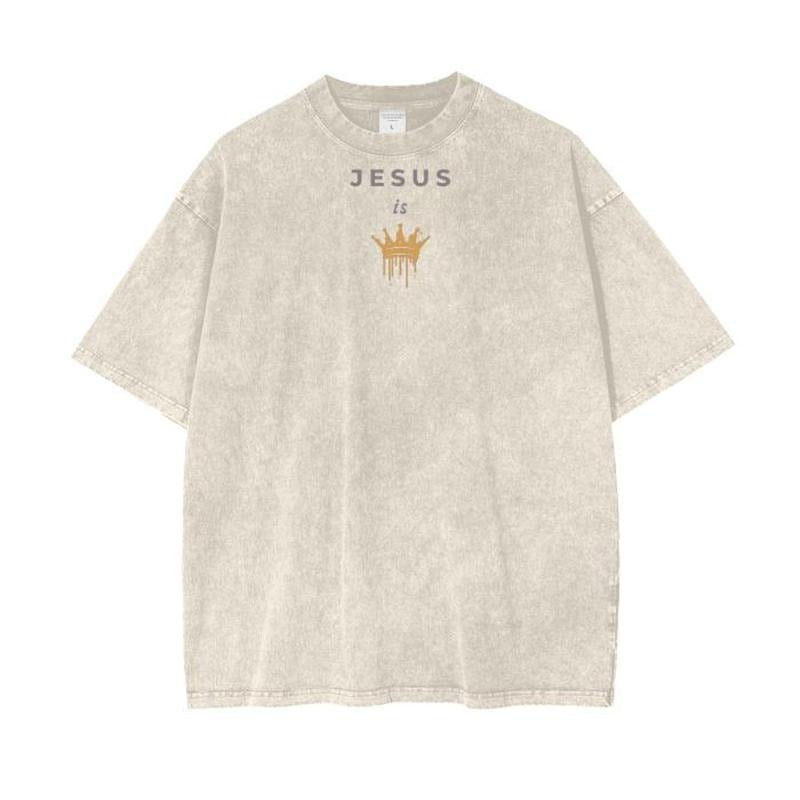 Jesus is King Acid Wash Oversize T-shirt, Christian Jesus  t shirts, Vintage 90s Graphic Tee Gift Womenswear Top Cotton...