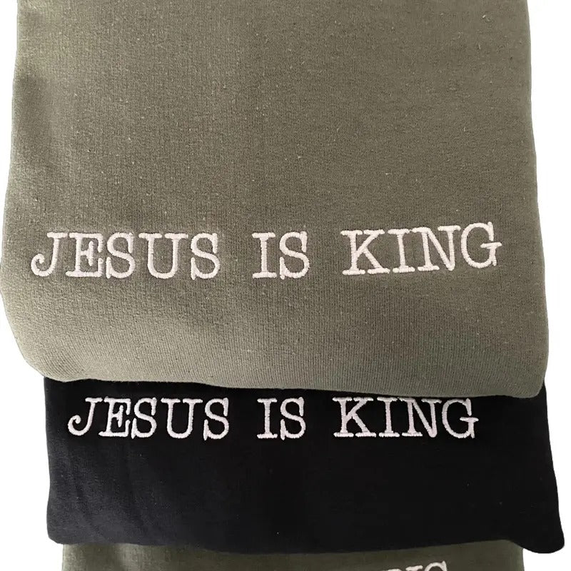 Jesus Is King God Is Good Christian Based Faith Based Embroidered Religious T-Shirts, Hoodie, Sweatshirt