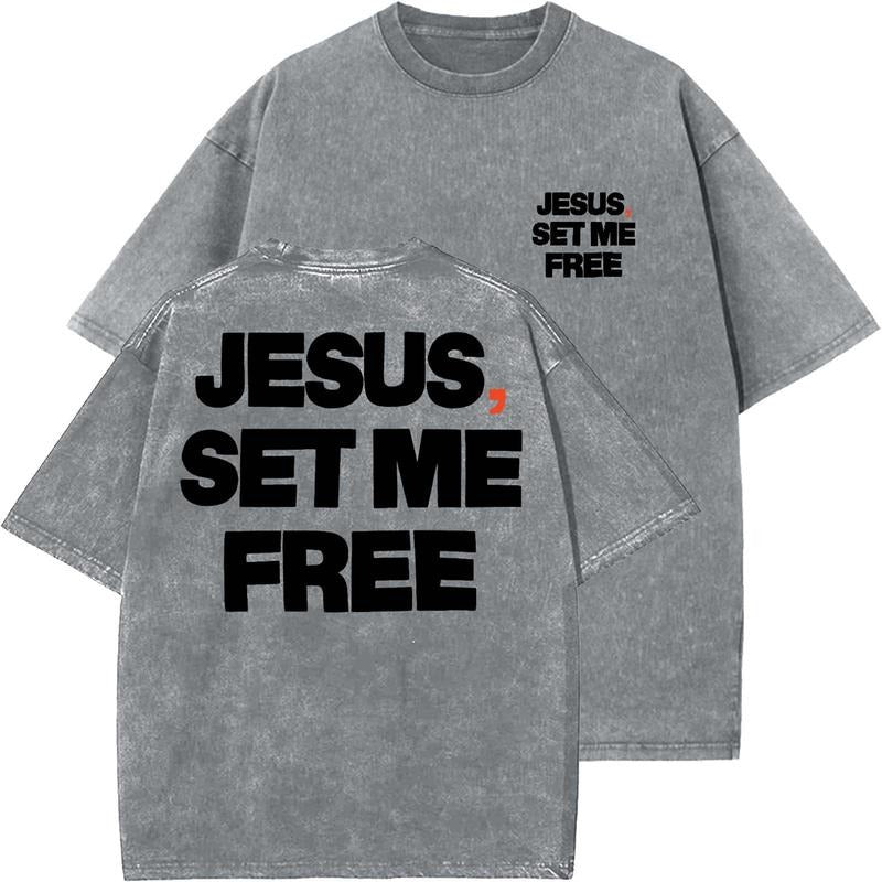 Jesus, Set Me Free Unisex Washed T-Shirt, Christian t shirts, Vintage 90s Graphic Tee, Gift Top Womenswear Cotton Mineral...