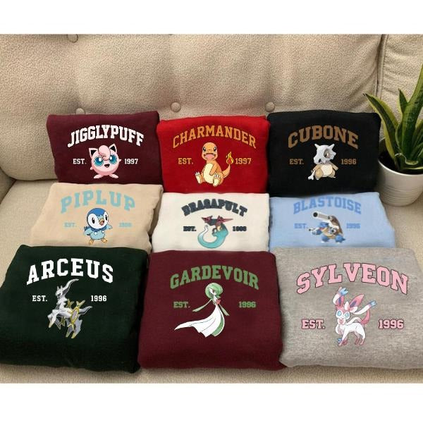 Jigglypuff, Charmander, Cubone, Piplup, Braviary, Blastoise, Arceus, Gardevoir, Sylveon Graphic Sweatshirt, PK Characters...