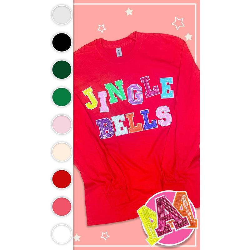 Jingle Bells Sequin Graphic Long Sleeve T-Shirt Hoodie Sweatshirt | PrintMintTees.com