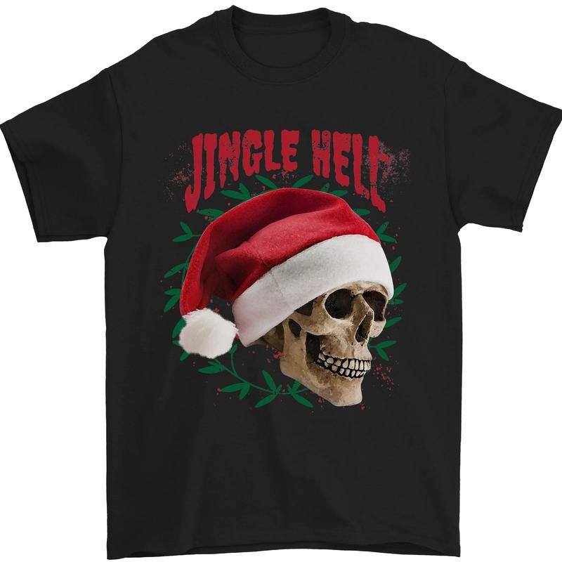 Jingle Hell Funny Christmas Skull Xmas Mens T-Shirt 100% Cotton Made in USA Hoodie Sweatshirt | PrintMintTees.com
