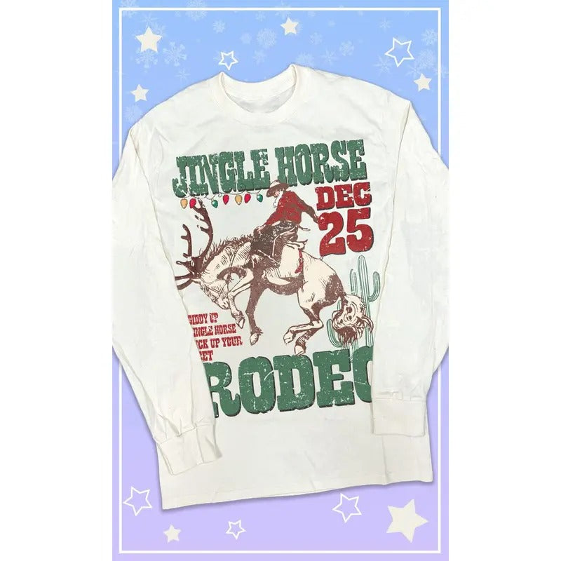 Jingle Horse Rodeo Christmas Graphic Long Sleeve T-Shirt Hoodie Sweatshirt | PrintMintTees.com