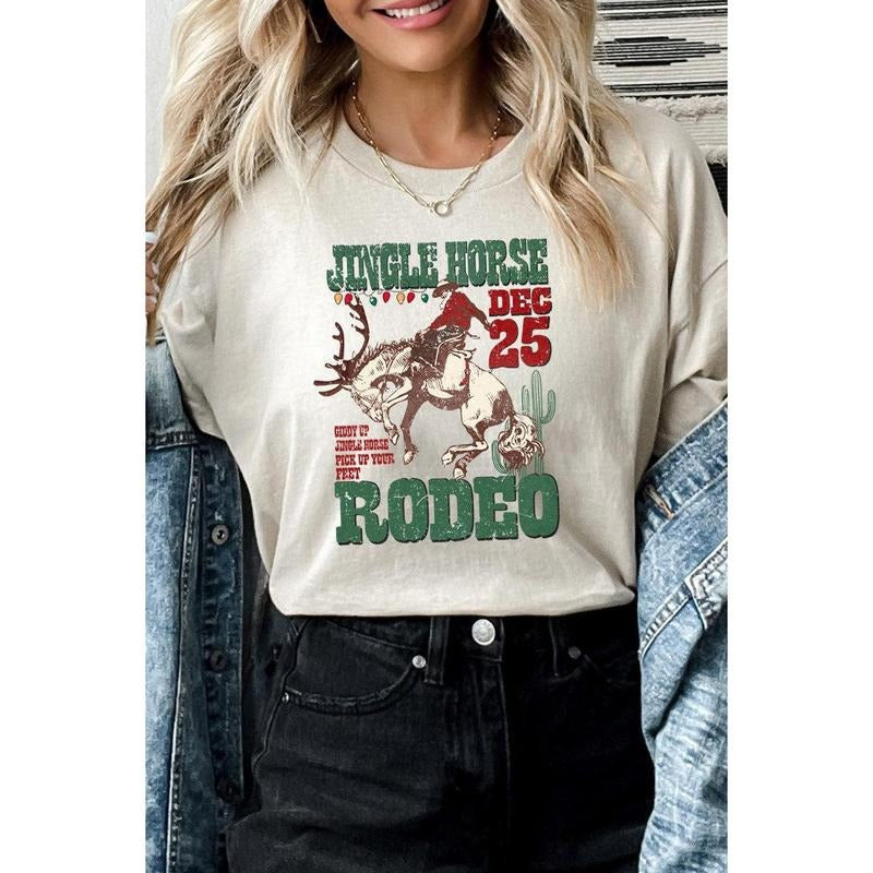 Jingle Horses Rodeo Short Sleeve Relaxed Fit T-Shirt Hoodie Sweatshirt | PrintMintTees.com