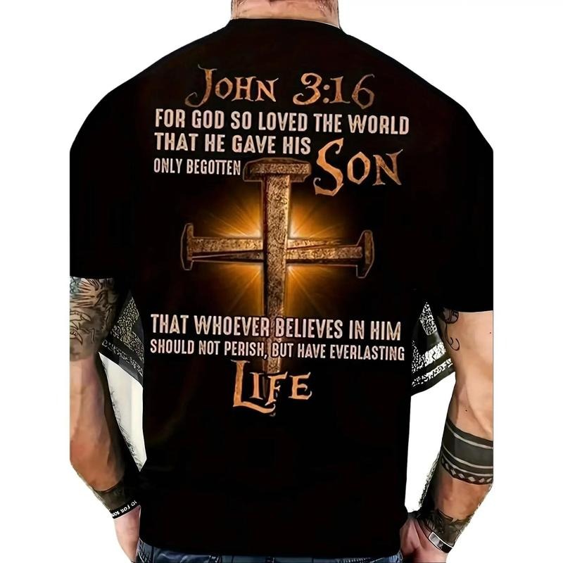 John 316 Verse and Cross Christian Tee Pure Cotton Casual Street Style Crew Neck Short Sleeve T-Shirt Tops Trendy for...