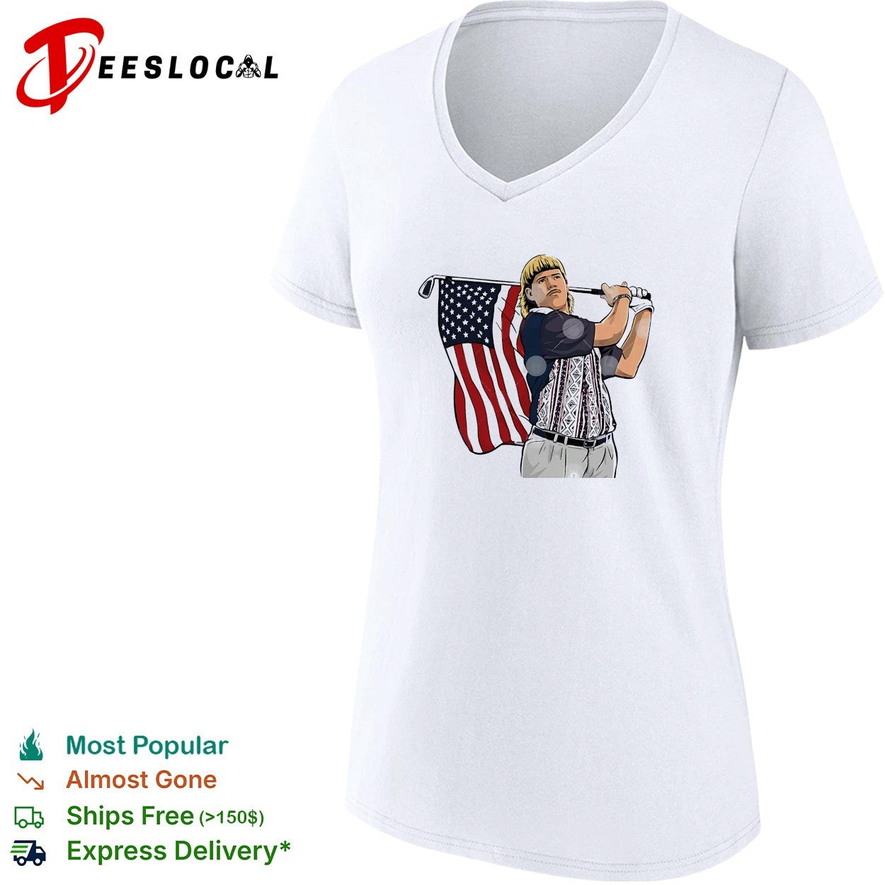 John Daly holding Golf stick flag 4th of July Golfer graphic shirt