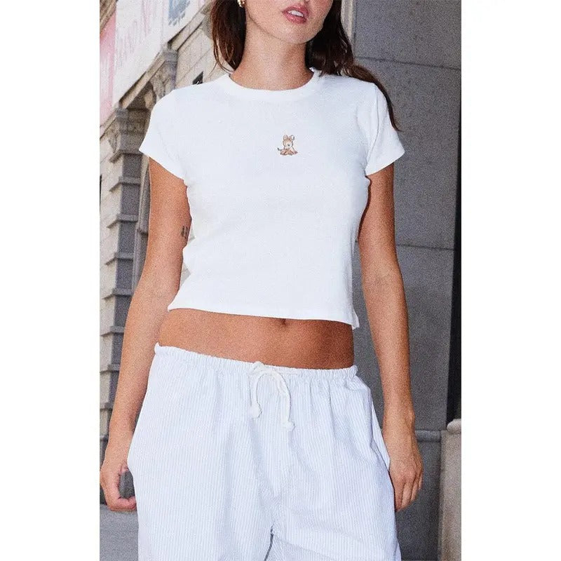 John Galt Women's Ashlyn Deer Cropped T-Shirt - Multicolor Hoodie Sweatshirt | PrintMintTees.com