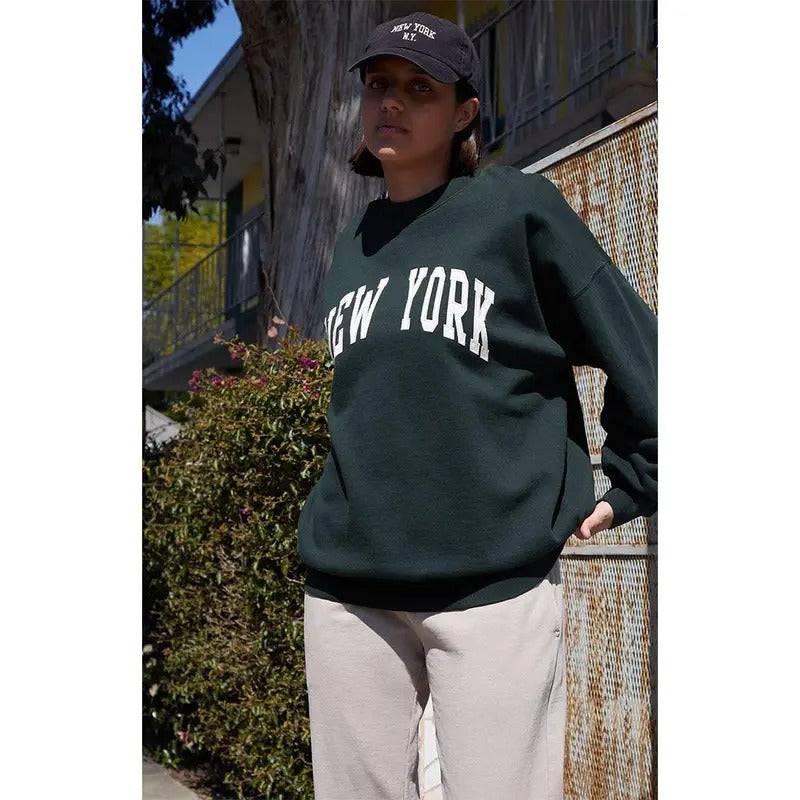 John Galt Women's Green Erica New YorkÂ Crew Neck Sweatshirt Shirt Hoodie | PrintMintTees.com