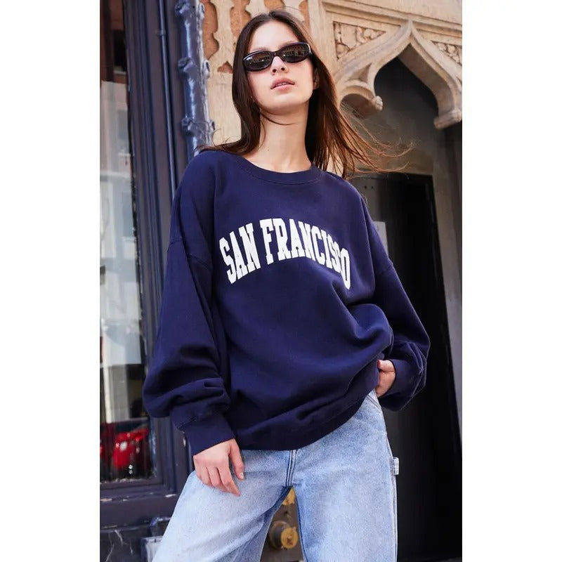 John Galt Women's San Francisco Erica Crew Neck Sweatshirt Shirt Hoodie | PrintMintTees.com
