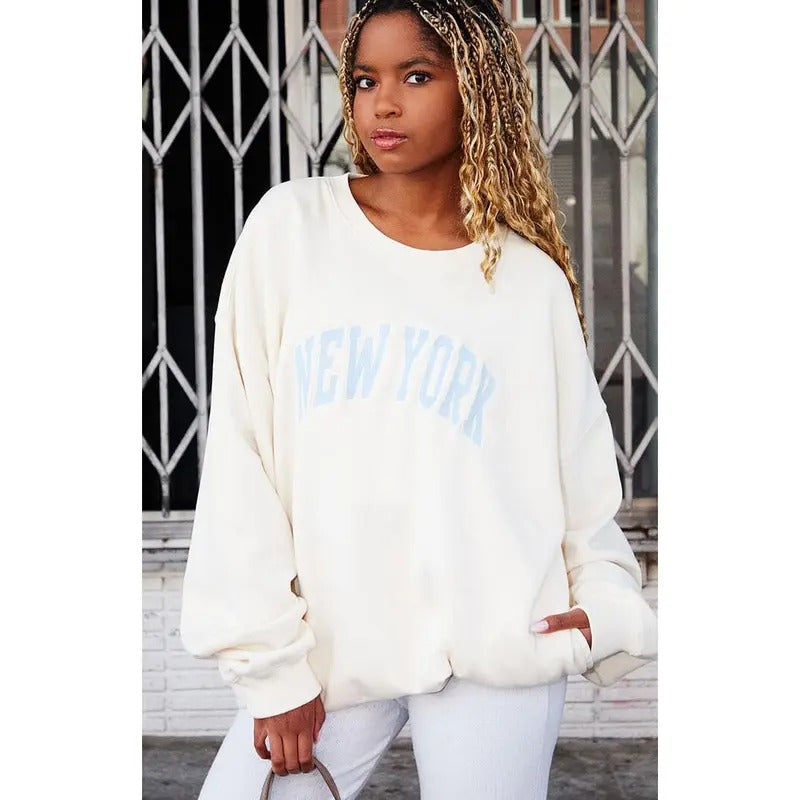 John Galt Women's White New YorkÂ Crew Neck Sweatshirt T-Shirts, Hoodie | PrintMintTees.com