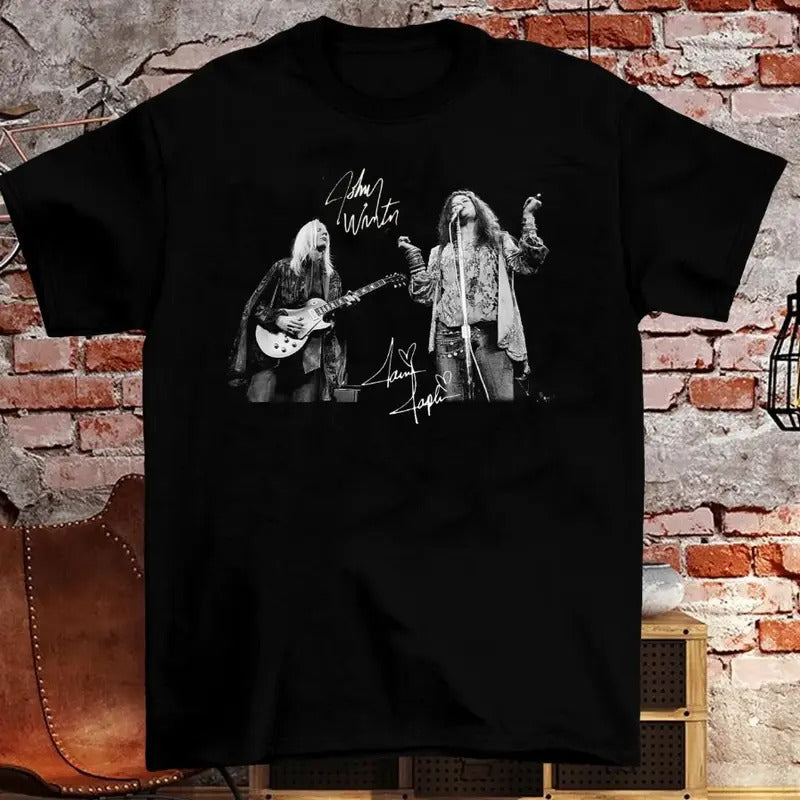 Johnny Winter Janis Joplin Short Sleeve Black All Size Shirt Size S-3XL Hoodie Sweatshirt | PrintMintTees.com