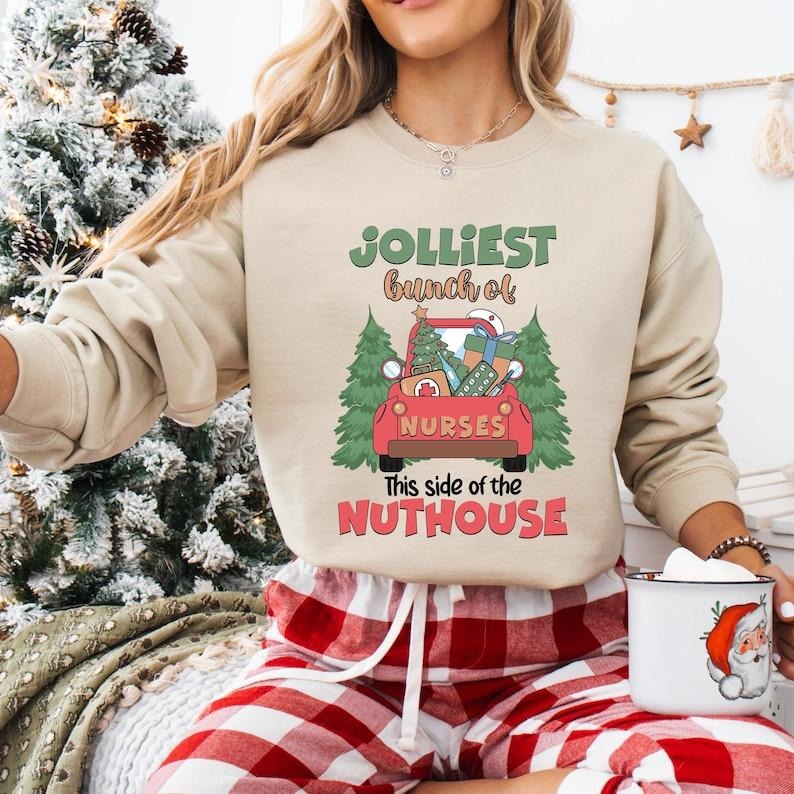 Jolliest Bunch Of Nurse Christmas Sweatshirt, Santa's Favorite Nurse T-shirt, ICU ER Rn Nurse Tee, Christmas Nurse Life...