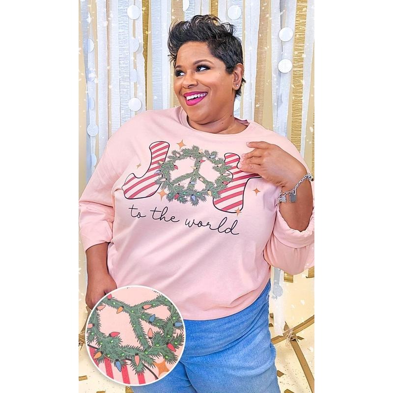 Joy to the World Rhinestone Graphic Long Sleeve Shirt Hoodie Sweatshirt | PrintMintTees.com