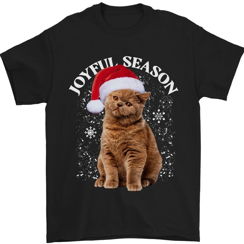 Joyful Season Christmas Funny Cat Xmas Mens T-Shirt 100% Cotton Made in USA Hoodie Sweatshirt | PrintMintTees.com