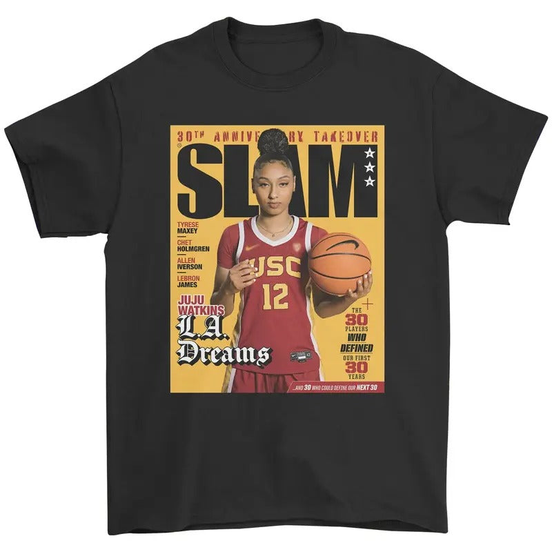 Juju Watkins SLAM Cover Shirt Retro Basketball Graphic Tee Shirt for Men Women Short Sleeve Hoodie Sweatshirt