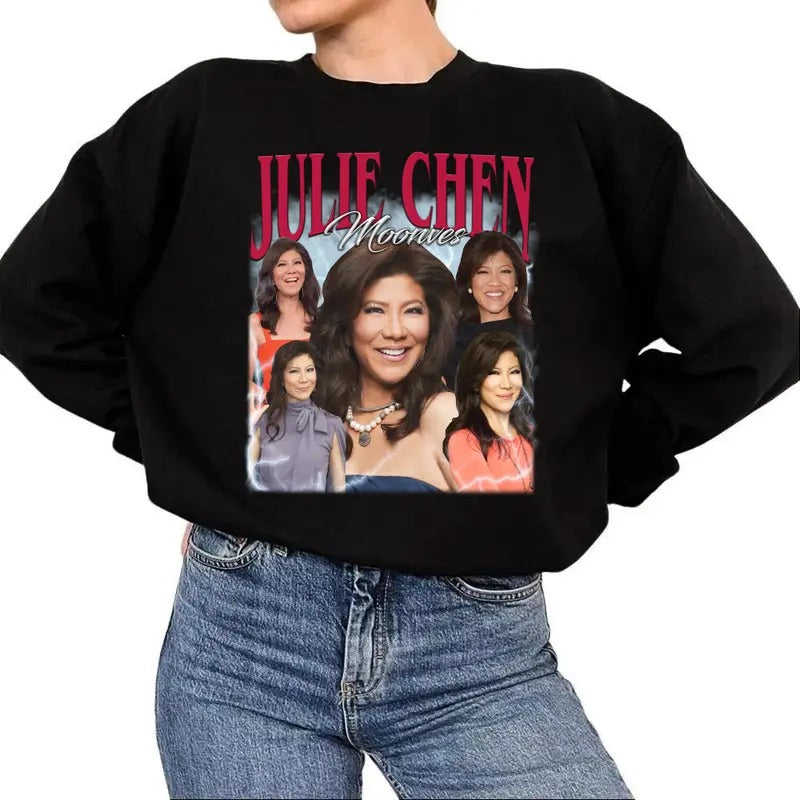 Julie Chen Moonves Gift Vintage 90s Retro Bootleg Unisex Sweatshirt Hoodie T-shirt Long Sleeve Cotton Womenswear Day.