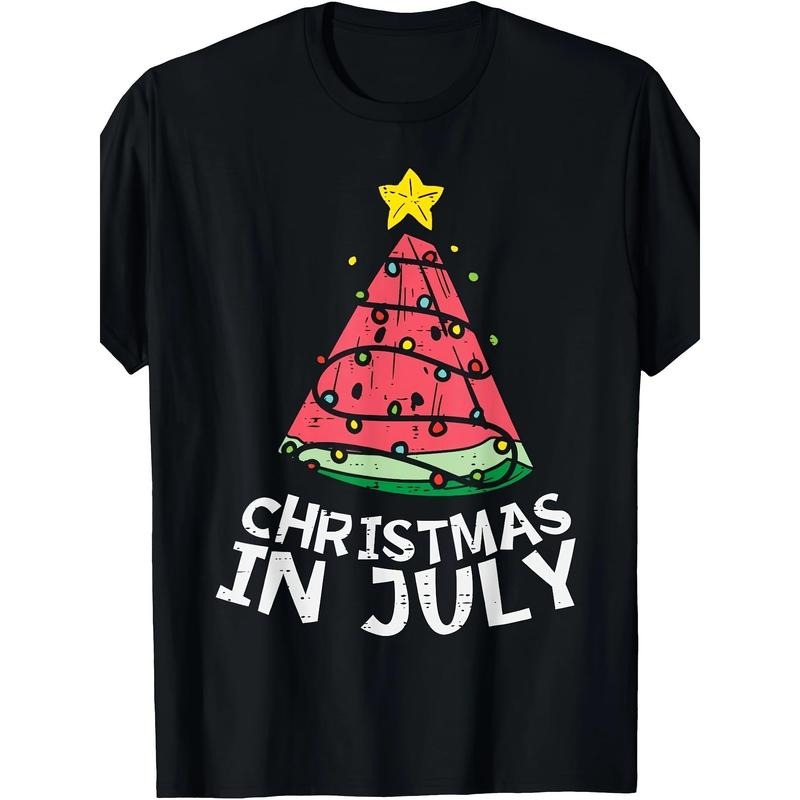 July Christmas Watermelon Christmas Tree Summer Men's Casual Comfort T-shirt Made in USA Hoodie Sweatshirt