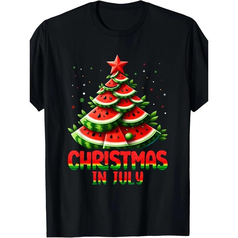 July Christmas Watermelon Tree Summer Men's Casual Comfort T-shirt Made in USA Hoodie Sweatshirt | PrintMintTees.com