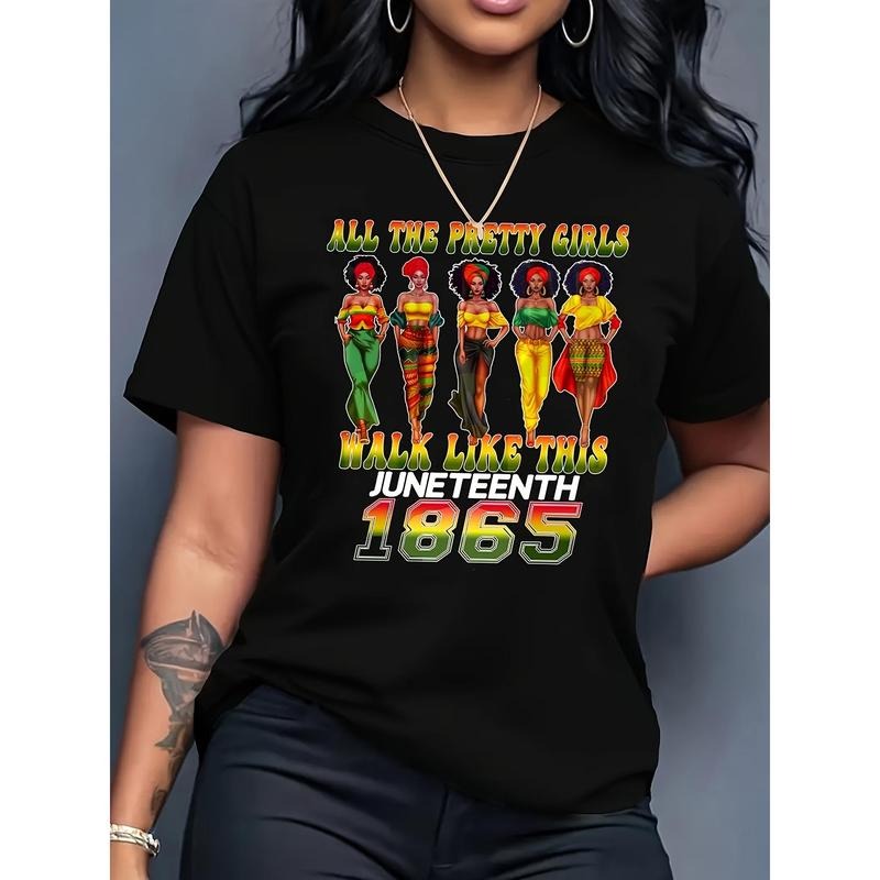 Juneteenth 1865 Freedom Celebration T-Shirt - "All the Pretty Walk Like This" Design, Casual Crew Neck, Short Sleeve,...