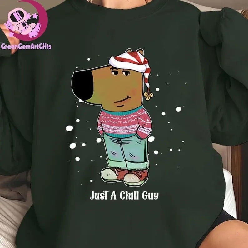 Just A Chill Guy Christmas Chilly Christmas Sweatshirt Y2K Christmas, Trendy Funny Meme Christmas Shirt Hoodie
