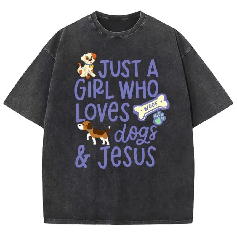 Just Girl Who Loves Gogs Washed Christian Jesus T Shirts Vintage 90s Cotton Top Womenswear Bottom Shirt Hoodie Sweatshirt