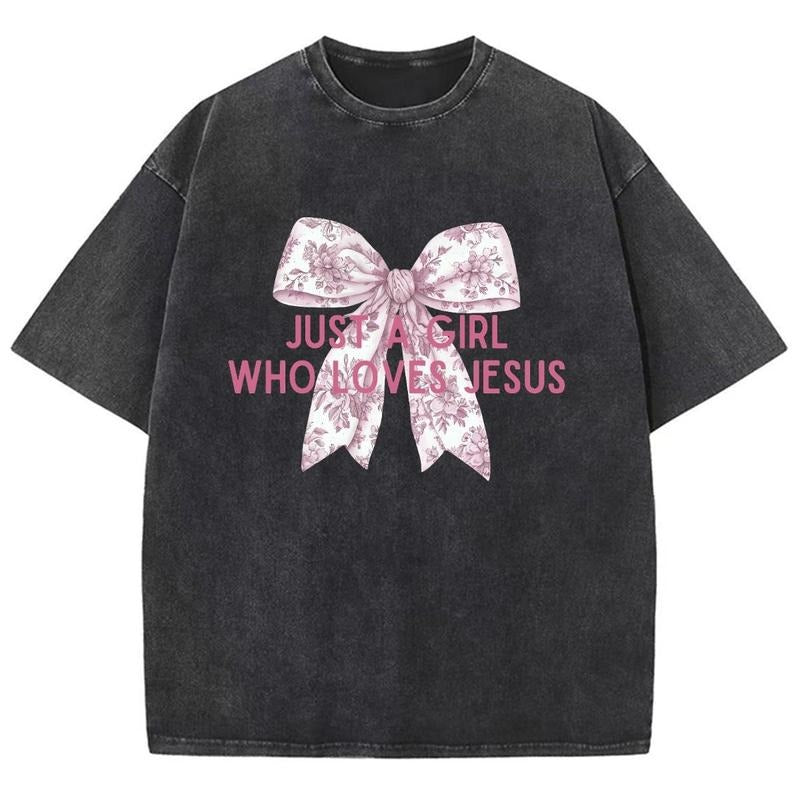 Just A Girl Who Loves Jesus Unisex Washed T-Shirt, Christian Jesus  t shirts, Vintage 90s Graphic Tee Gift Cotton Top...