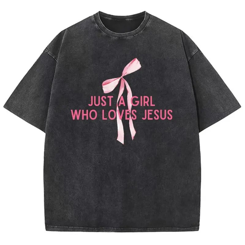 Just A Girl Who Loves Jesus Unisex Washed T-Shirt, Christian Jesus  t shirts, Vintage 90s Graphic Tee Gift Cotton Top...