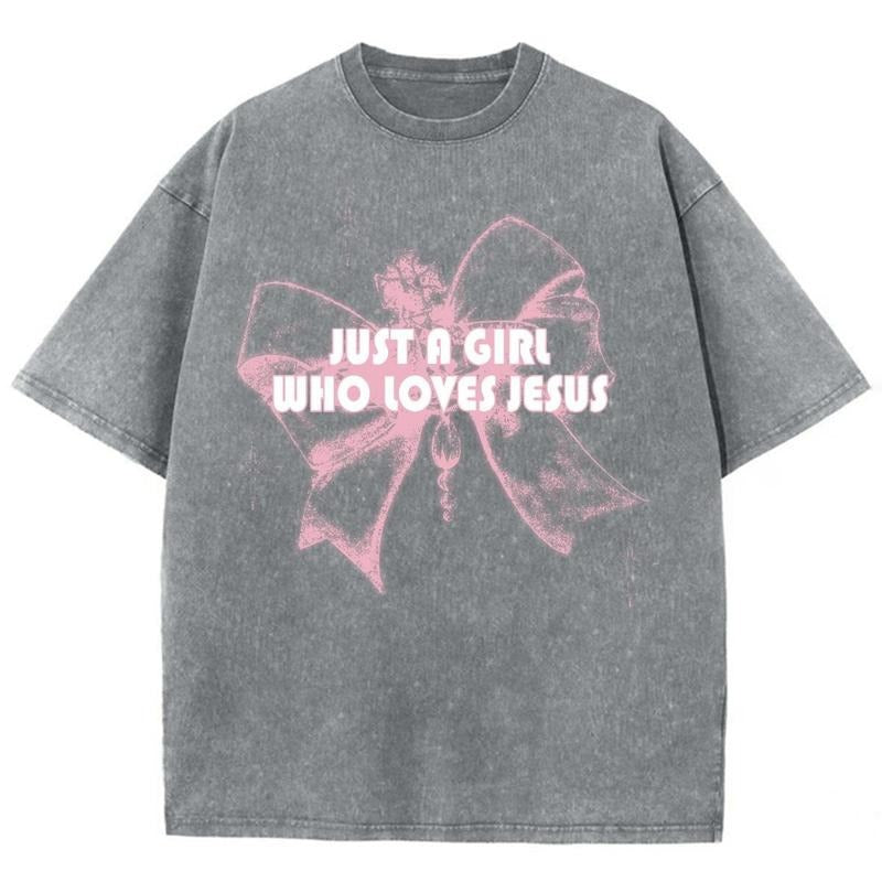 Just A Girl Who Loves Jesus Unisex Washed T-Shirt, Christian Jesus  t shirts, Vintage 90s Graphic Tee Gift Cotton Top...