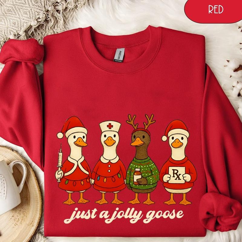 Just A Jolly Goose Christmas Nurse Shirt, Funny Nurse Christmas Shirt, Cute Nurse Goose Holiday Tee, Festive Medical Crew...