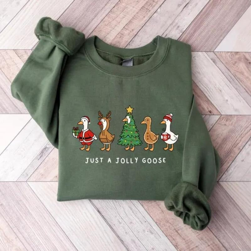 Just A Jolly Goose Sweatshirt, Christmas Goose Sweatshirt, Goose Duck Christmas Sweater, Xmas Fall, Y2K Christmas...