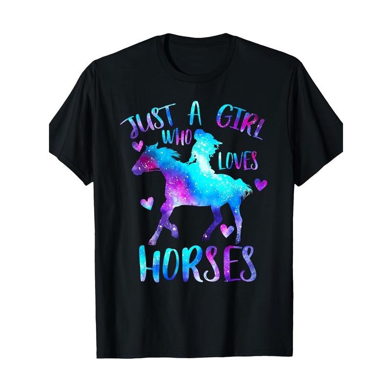 Just A Who Loves Horses Galaxy Space Western Horse Love T-Shirt220g 100% Cotton T-Shirt made in usa Hoodie Sweatshirt