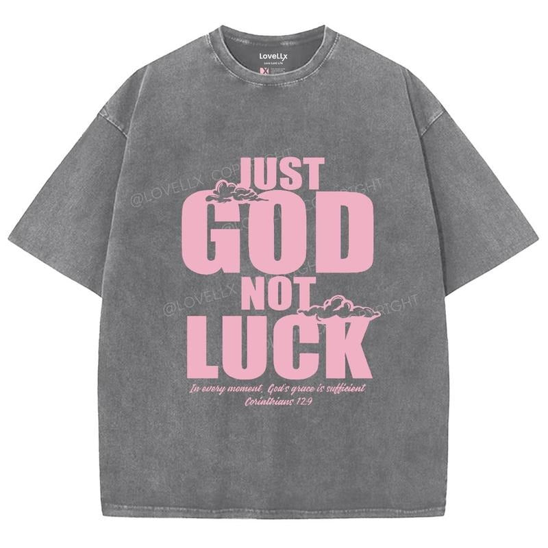 Just God Not Luck Unisex Washed T-Shirt, Christian Jesus  t shirts, Vintage 90s Graphic Tee Gift Cotton Top Womenswear...