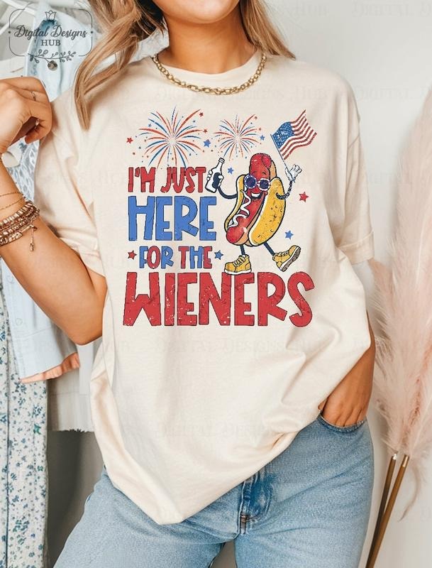 Just Here For The Wieners Shirt, America T-Shirt, 4th of July Shirt Funny, Independence Day Tee, Retro America Patriotic...