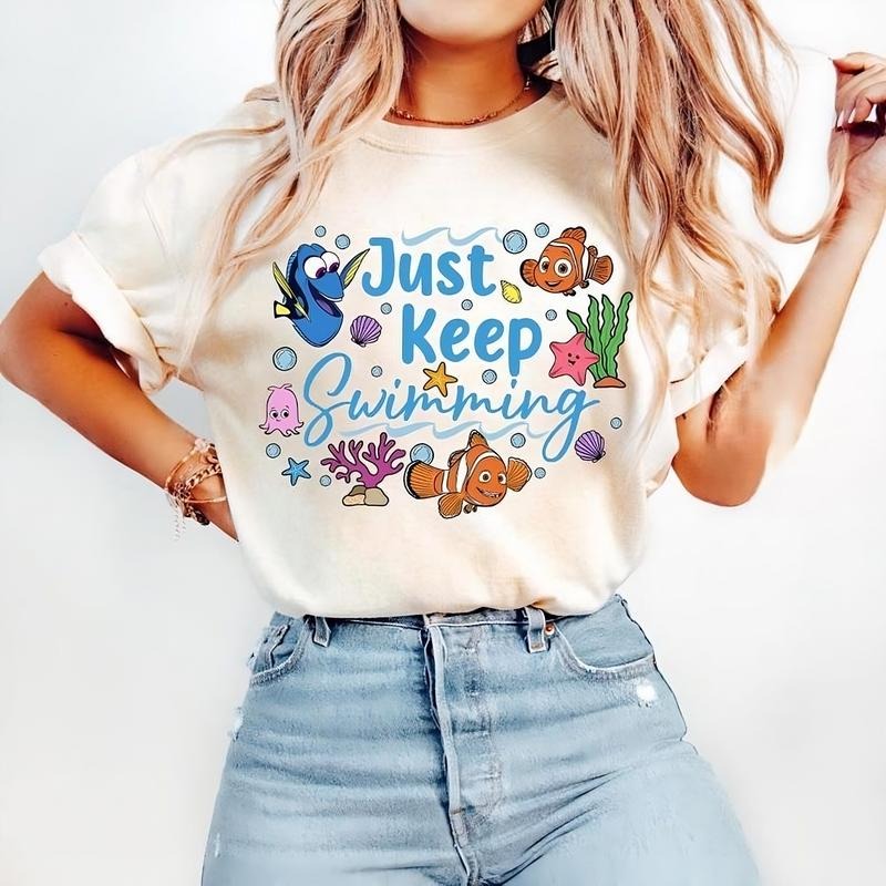 Just Keep Swimming Tshirt, Finding Nemo Shirt, Trendy Graphic Tee, Cartoon Family Shirt Hoodie Sweatshirt | PrintMintTees.com