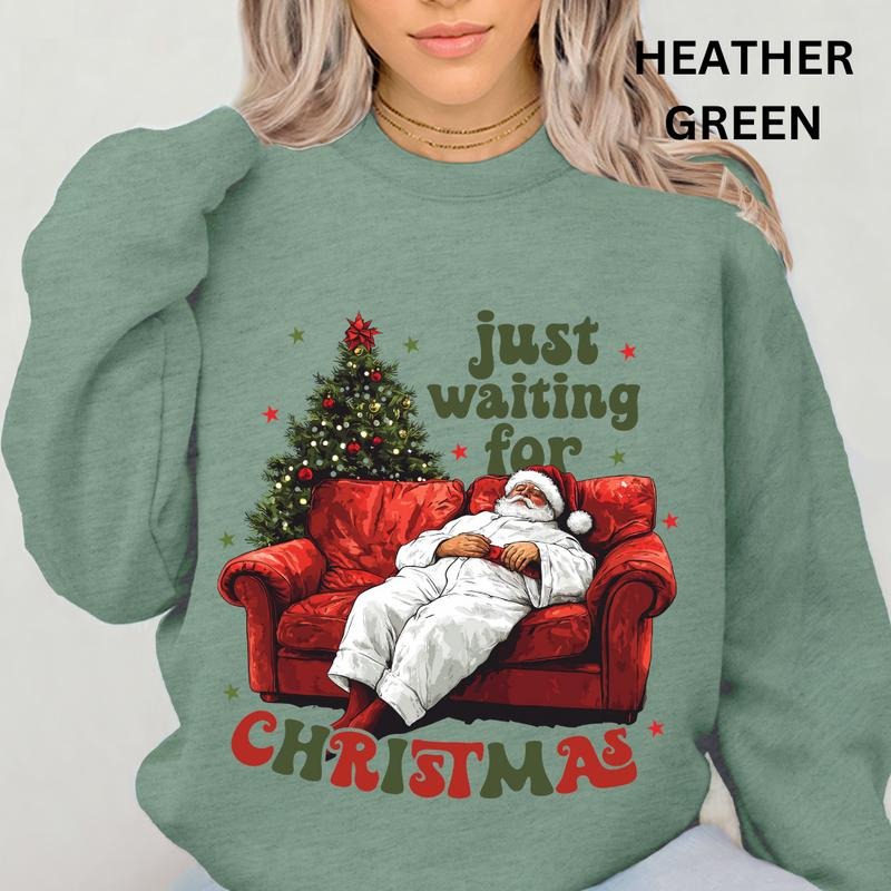 Just Waiting for Christmas Sweatshirt, Winter Graphic Sweatshirt Casual Cotton Polyester Oversized sweatshirt